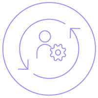 Ícone linear mostrando setas circulares em torno de uma pessoa Ícone linear mostrando setas circulares em torno de uma pessoa