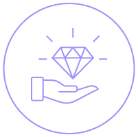 Ícone linear mostrando diamante brilhante sobre mão aberta Ícone linear mostrando diamante brilhante sobre mão aberta