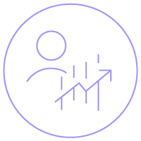 Ícone linear mostrando gráficos ascendentes sobre uma pessoa