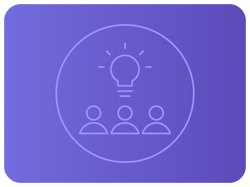 Ícone circular - lâmpada sobre três pessoas Ícone circular - lâmpada sobre três pessoas
