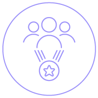 Ícone linear mostrando medalha em torno de grupo de pessoas