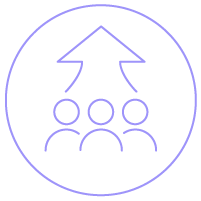 Ícone linear mostrando uma seta pra cima sobre três pessoas Ícone linear mostrando uma seta pra cima sobre três pessoas