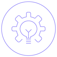 Ícone linear mostrando uma engrenagem em volta de lâmpada acesa