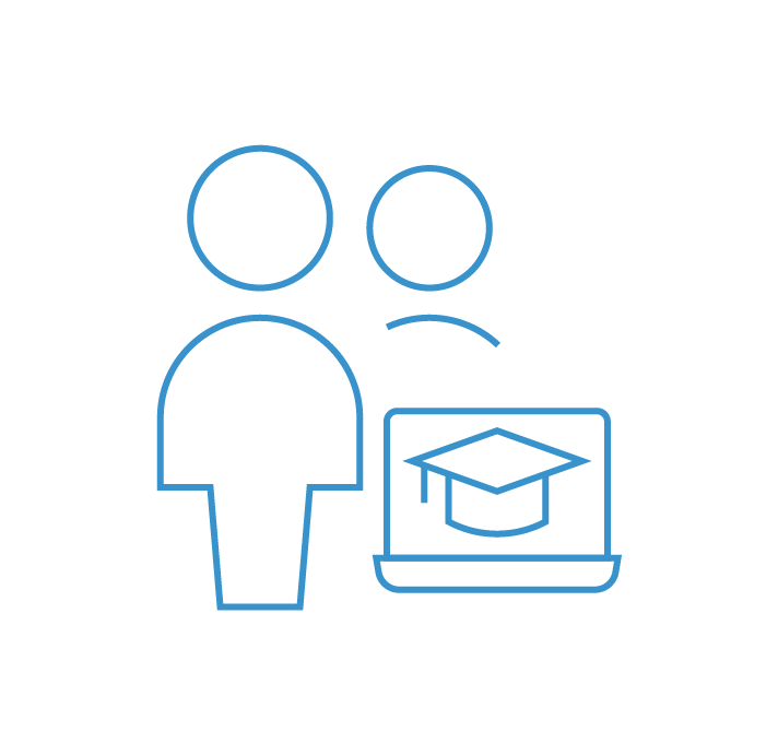 Este ícone representa a educação a distância ou o ensino online. Ele mostra duas figuras de pessoas, uma maior e outra menor, ao lado de um notebook. A tela do notebook exibe um chapéu de formatura, simbolizando o aprendizado e a conquista acadêmica. Este ícone representa a educação a distância ou o ensino online. Ele mostra duas figuras de pessoas, uma maior e outra menor, ao lado de um notebook. A tela do notebook exibe um chapéu de formatura, simbolizando o aprendizado e a conquista acadêmica.