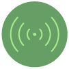 Ícone verde com ondas concêntricas representando transmissão ou sinal. Ícone verde com ondas concêntricas representando transmissão ou sinal.