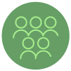 Ícone verde com silhuetas de grupo de pessoas. Ícone verde com silhuetas de grupo de pessoas.