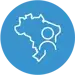 Ícone azul com mapa do Brasil e uma pessoa. Ícone azul com mapa do Brasil e uma pessoa.